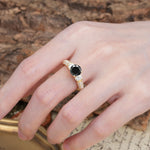 Luxurious Vintage Style Pavé Set Band, 4 Prong Round Cut Black Onyx Three Stone Wedding Ring - Additional view