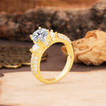 Luxurious Vintage Style Pavé Set Band, 4 Prong Round Cut Lab Diamond Three Stone Wedding Ring - Additional view