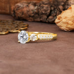 Luxurious Vintage Style Pavé Set Band, 4 Prong Round Cut Lab Diamond Three Stone Wedding Ring - Additional view