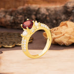 Luxurious Vintage Style Pavé Set Band, 4 Prong Round Cut Garnet Three Stone Wedding Ring - Additional view