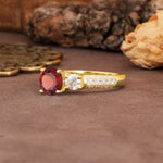 Luxurious Vintage Style Pavé Set Band, 4 Prong Round Cut Garnet Three Stone Wedding Ring - Additional view