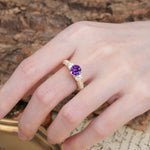 Luxurious Vintage Style Pavé Set Band, 4 Prong Round Cut Amethyst Three Stone Wedding Ring - Additional view