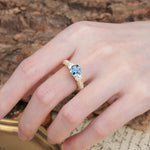 Luxurious Vintage Style Pavé Set Band, 4 Prong Round Cut Aquamarine Three Stone Wedding Ring - Additional view