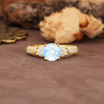 Luxurious Vintage Style Pavé Set Band, 4 Prong Round Cut Moonstone Three Stone Wedding Ring - Additional view