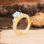 Luxurious Vintage Style Pavé Set Band, 4 Prong Round Cut Moonstone Three Stone Wedding Ring - Additional view