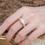 Luxurious Vintage Style Pavé Set Band, 4 Prong Round Cut Moonstone Three Stone Wedding Ring - Additional view