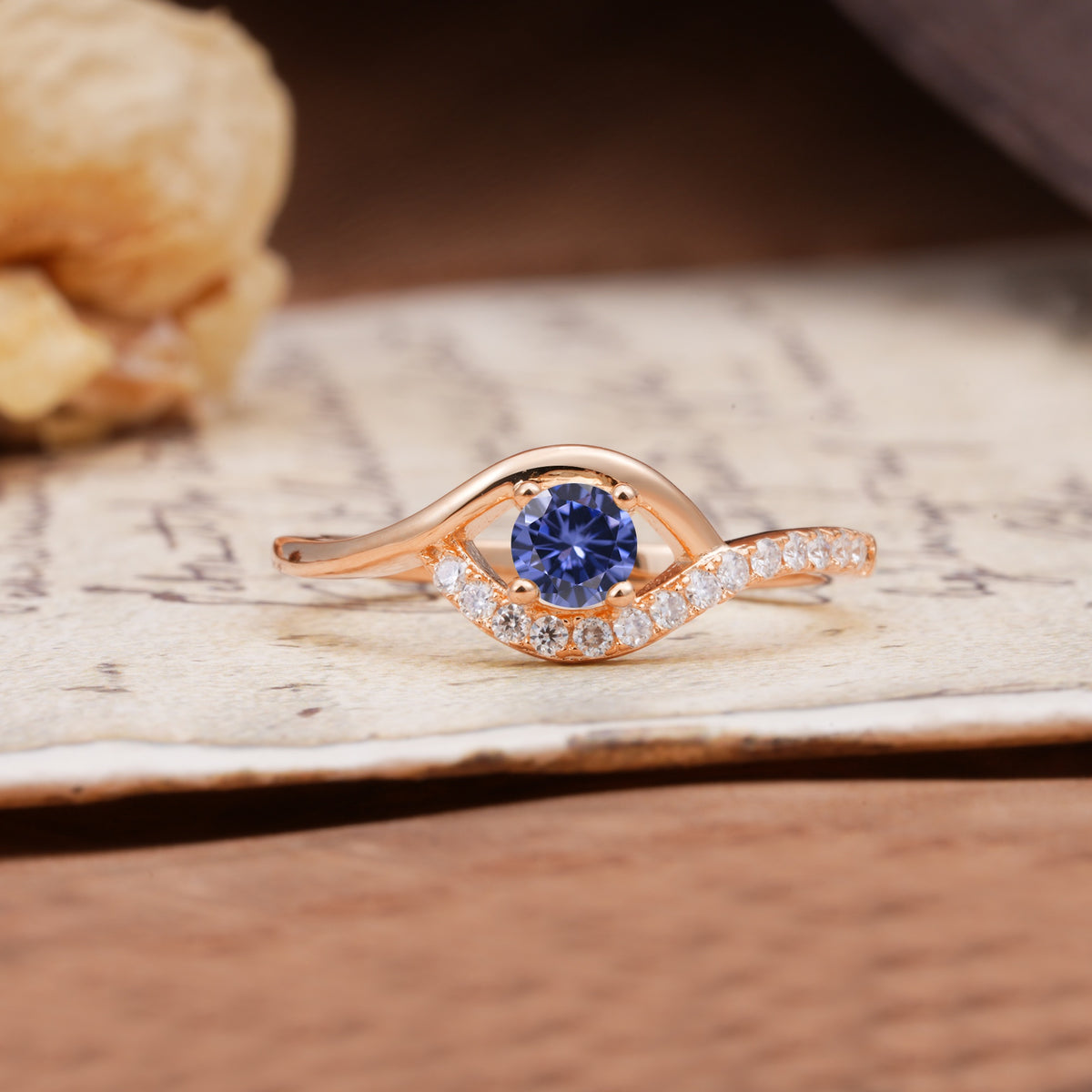 Unique Demon Eye 4-Prong Round Cut Tanzanite Engagement Ring - Additional view