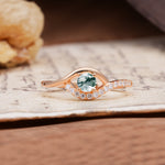 Unique Demon Eye 4-Prong Round Cut Moss Agate Engagement Ring - Additional view