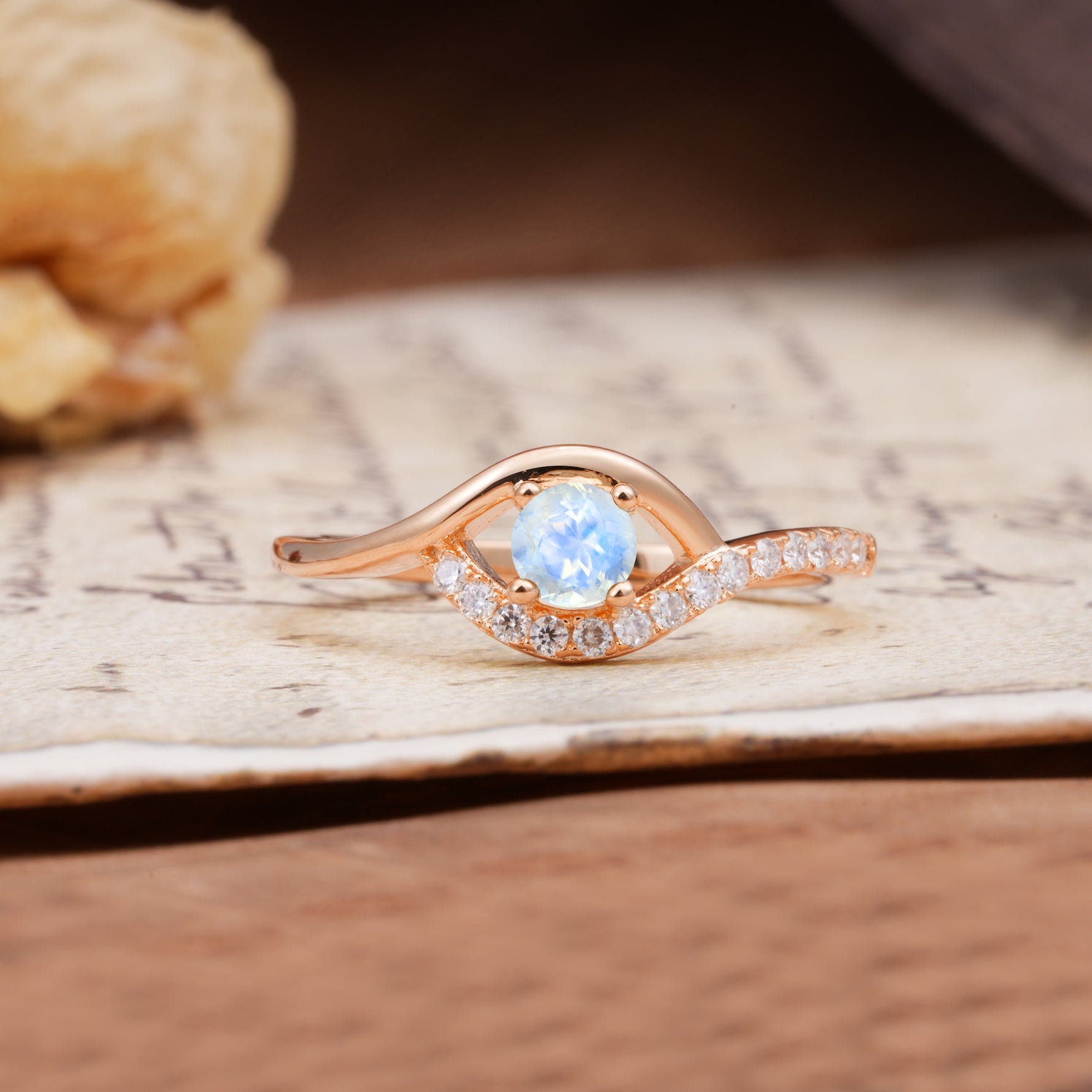 Unique Demon Eye 4-Prong Round Cut Moonstone Engagement Ring - Additional view