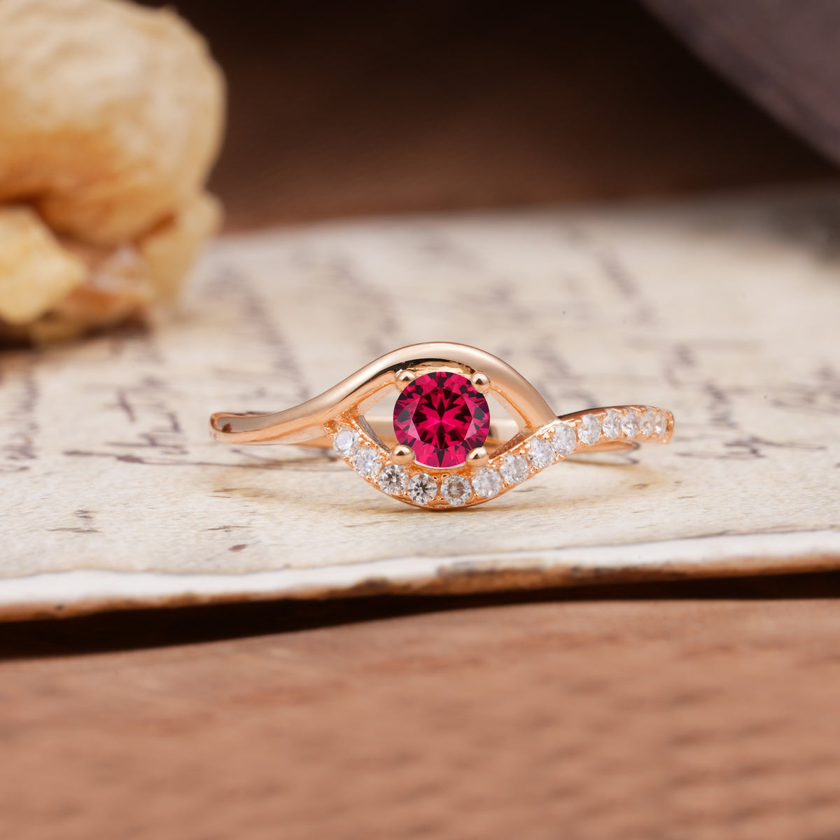Unique Demon Eye 4-Prong Round Cut Ruby Engagement Ring - Additional view