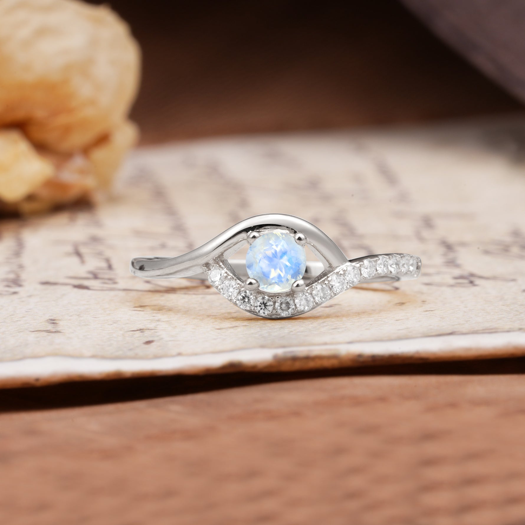Unique Demon Eye 4-Prong Round Cut Moonstone Engagement Ring - Additional view