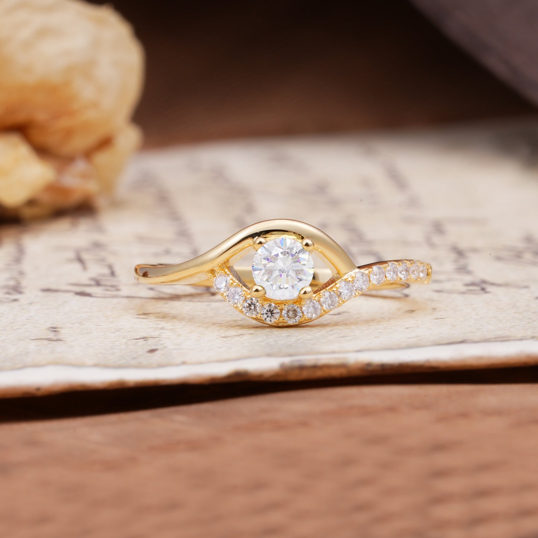 Unique Demon Eye 4-Prong Round Cut Moissanite Engagement Ring - Additional view