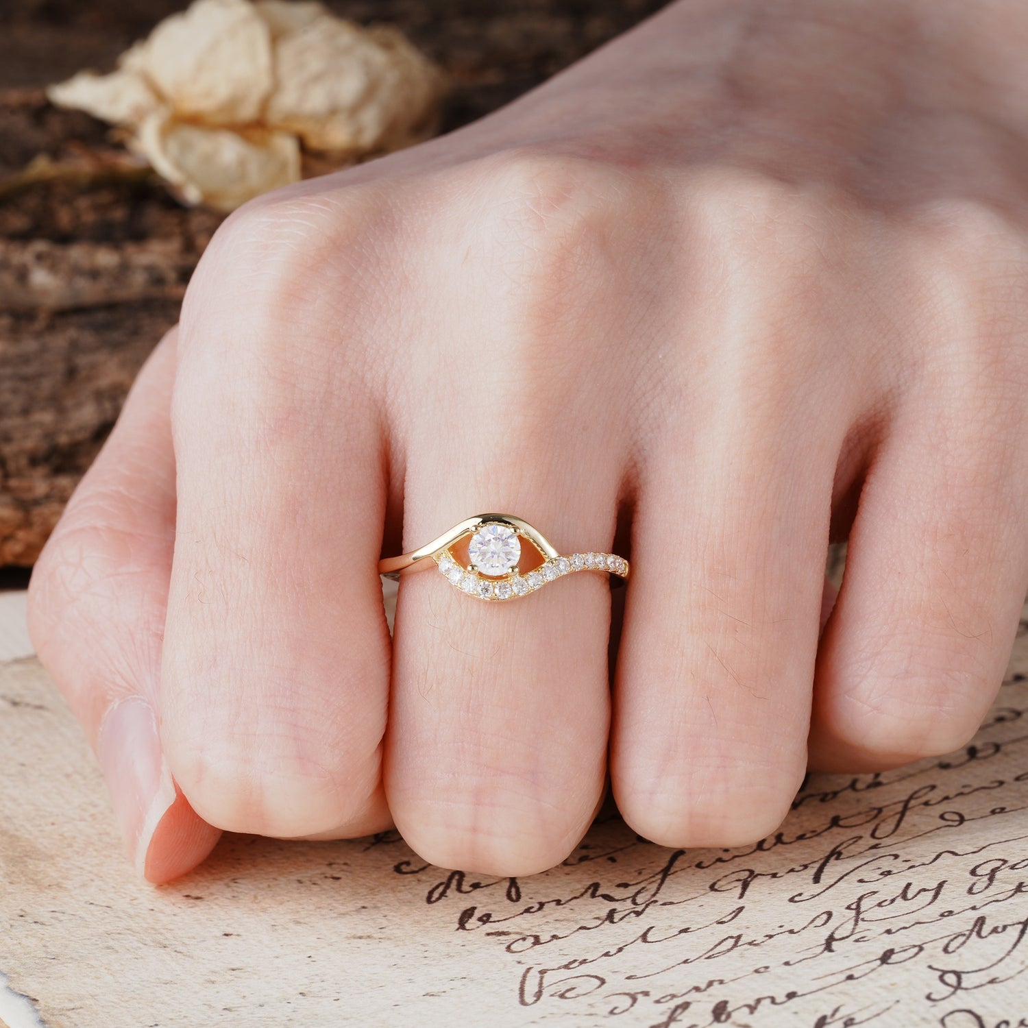 Unique Demon Eye 4-Prong Round Cut Moissanite Engagement Ring - Additional view
