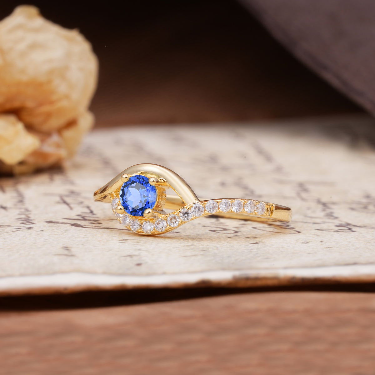 Unique Demon Eye 4-Prong Round Cut Sapphire Engagement Ring - Additional view