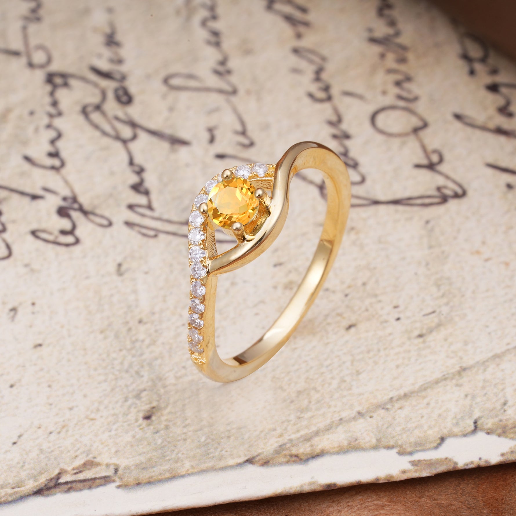 Unique Demon Eye 4-Prong Round Cut Citrine Engagement Ring - Additional view