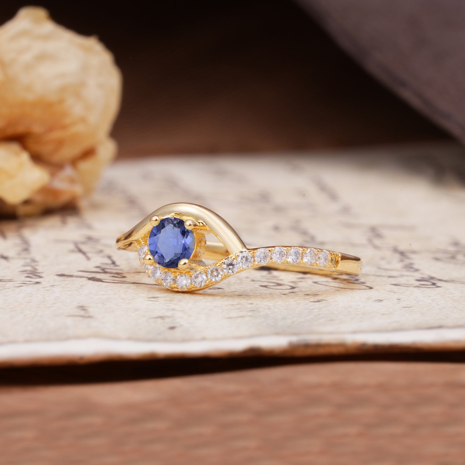 Unique Demon Eye 4-Prong Round Cut Tanzanite Engagement Ring - Additional view