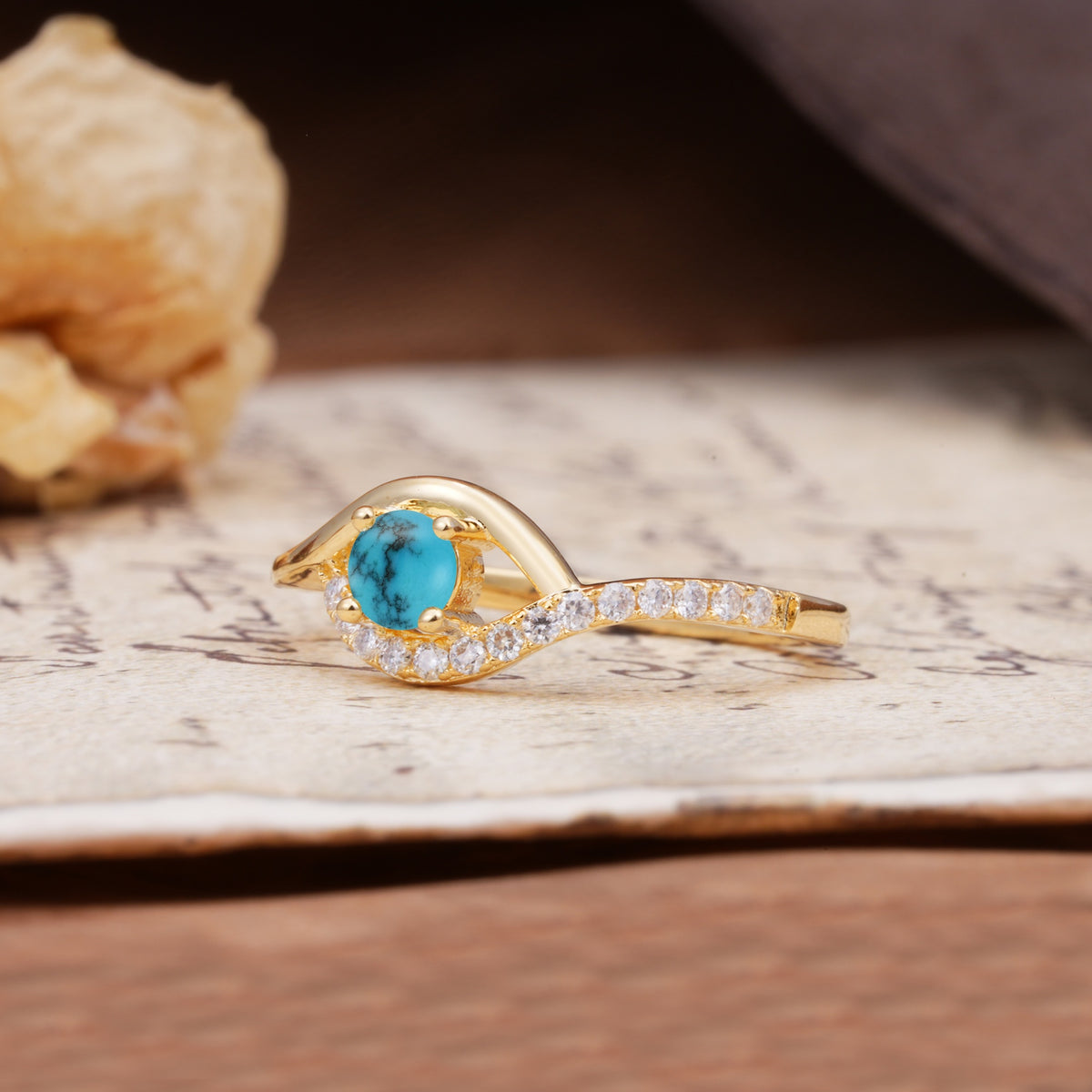 Unique Demon Eye 4-Prong Round Cut Turquoise Engagement Ring - Additional view