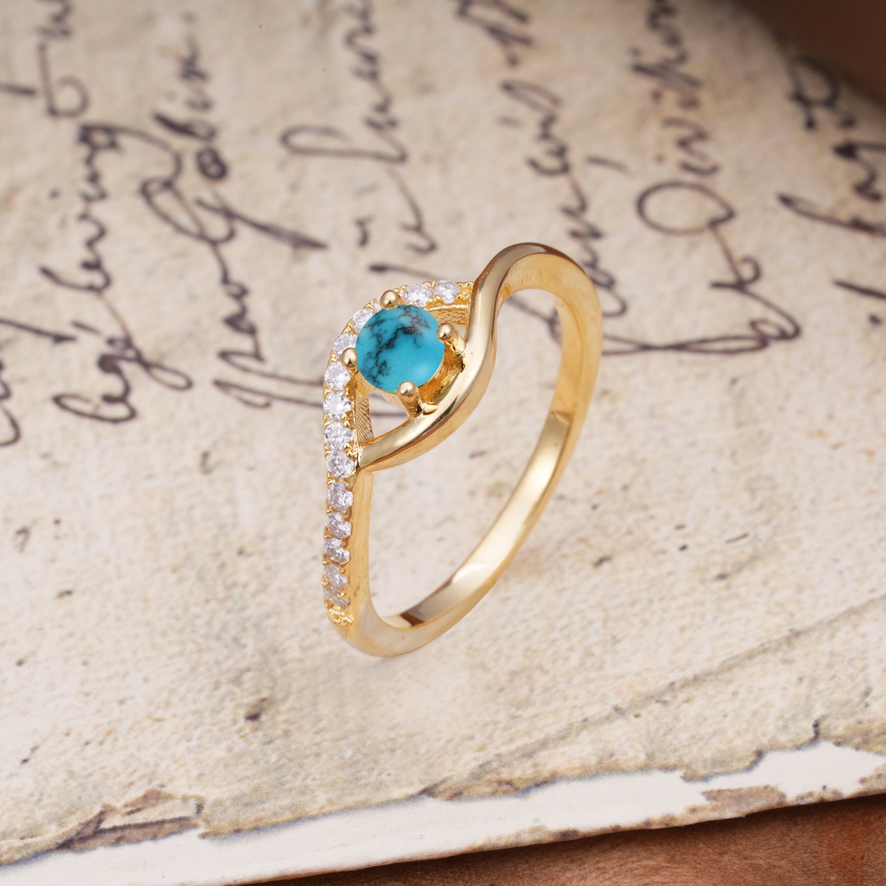 Unique Demon Eye 4-Prong Round Cut Turquoise Engagement Ring - Additional view