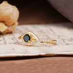 Unique Demon Eye 4-Prong Round Cut Black Onyx Engagement Ring - Additional view