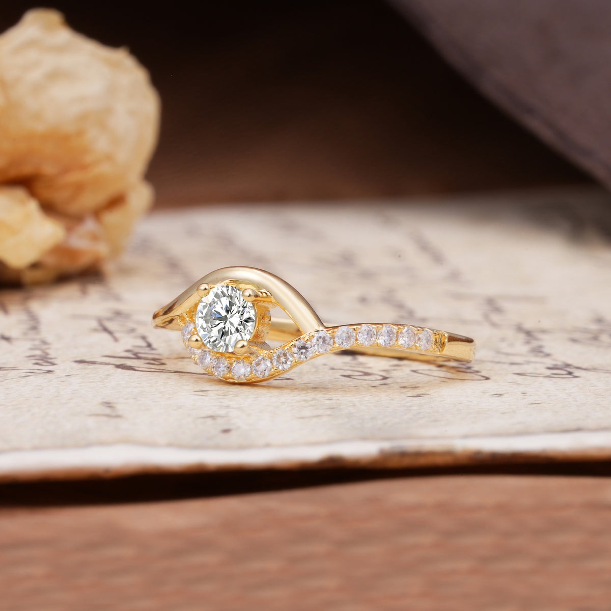 Unique Demon Eye 4-Prong Round Cut Lab Diamond Engagement Ring - Additional view