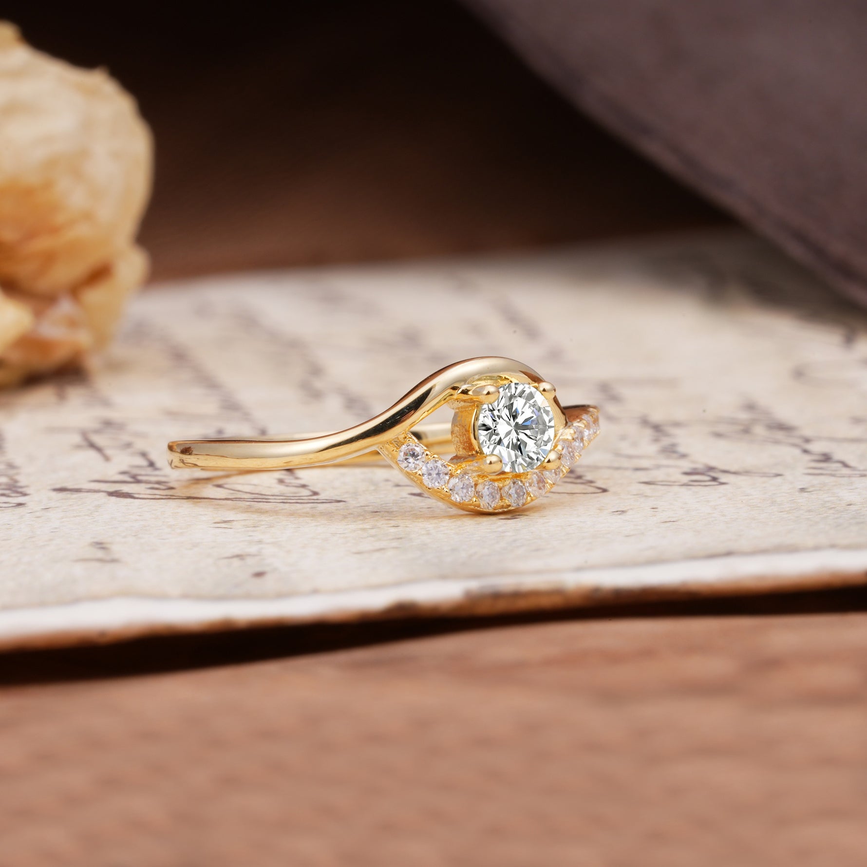 Unique Demon Eye 4-Prong Round Cut Lab Diamond Engagement Ring - Additional view