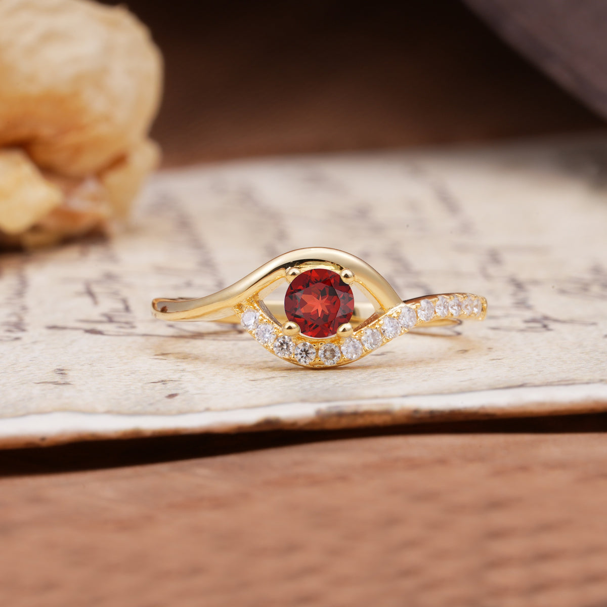 Unique Demon Eye 4-Prong Round Cut Garnet Engagement Ring - Additional view