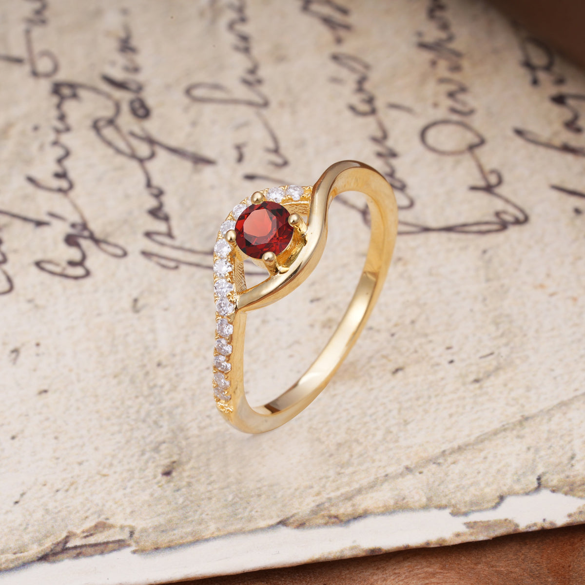 Unique Demon Eye 4-Prong Round Cut Garnet Engagement Ring - Additional view