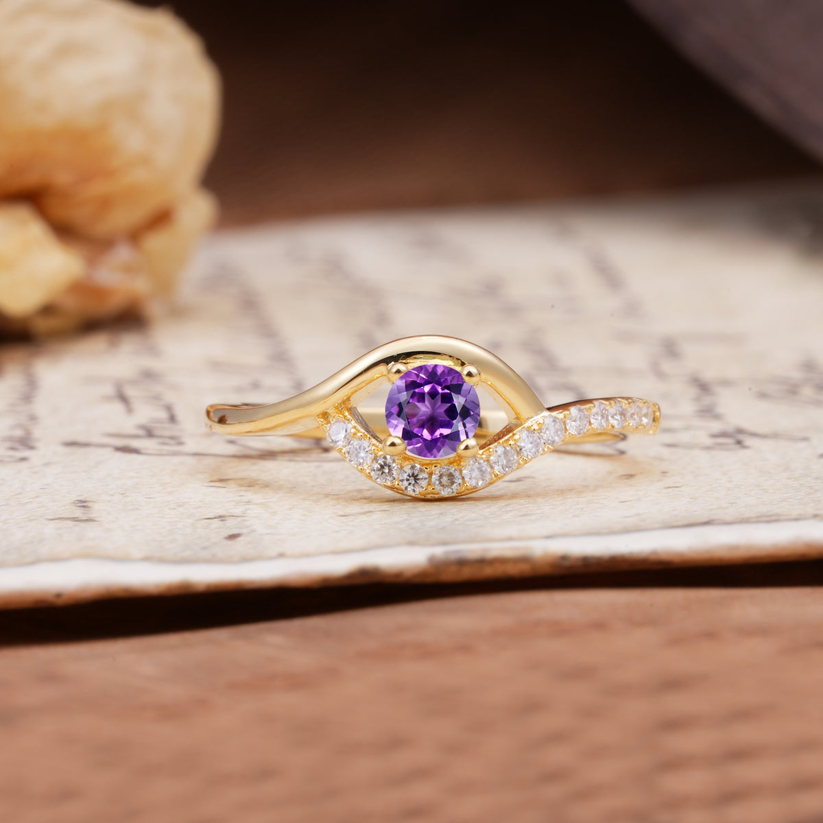 Unique Demon Eye 4-Prong Round Cut Amethyst Engagement Ring - Additional view