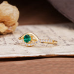 Unique Demon Eye 4-Prong Round Cut Emerald Engagement Ring - Additional view
