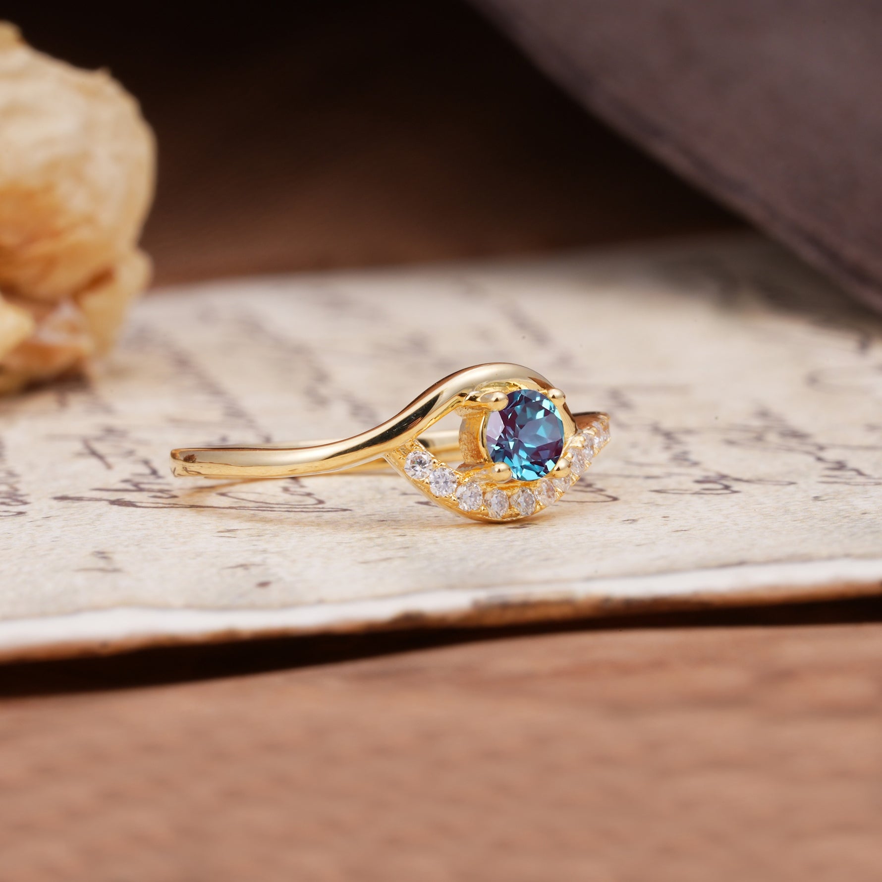Unique Demon Eye 4-Prong Round Cut Alexandrite Engagement Ring - Additional view