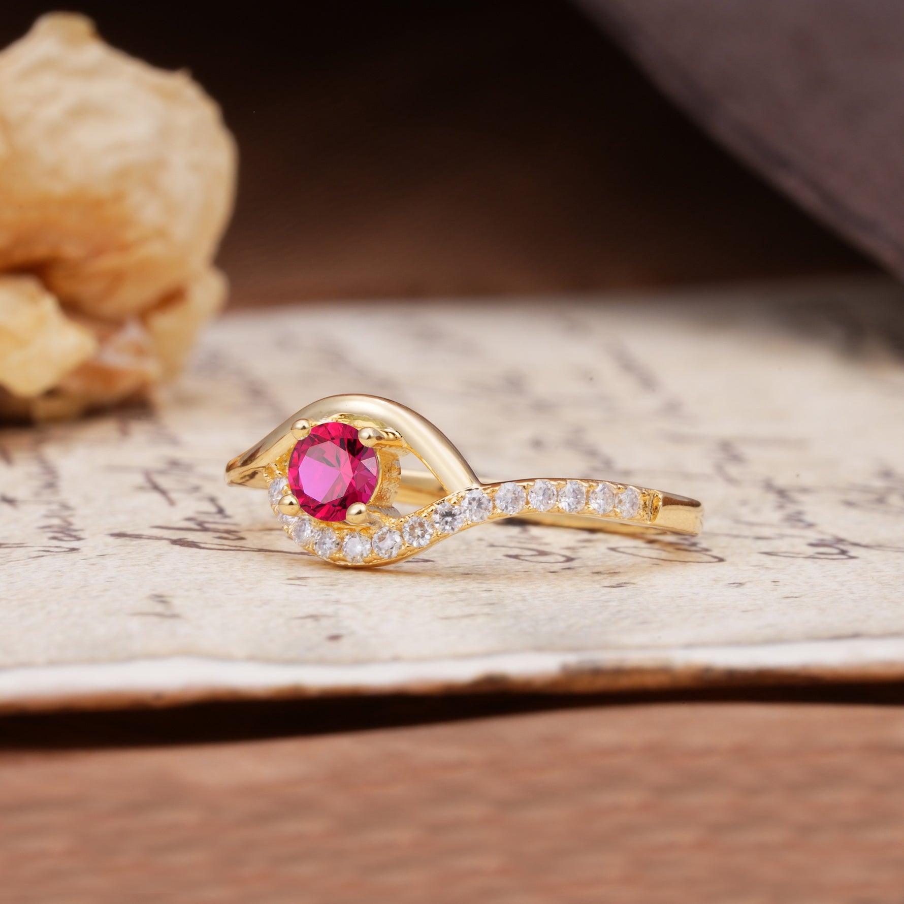 Unique Demon Eye 4-Prong Round Cut Ruby Engagement Ring - Additional view