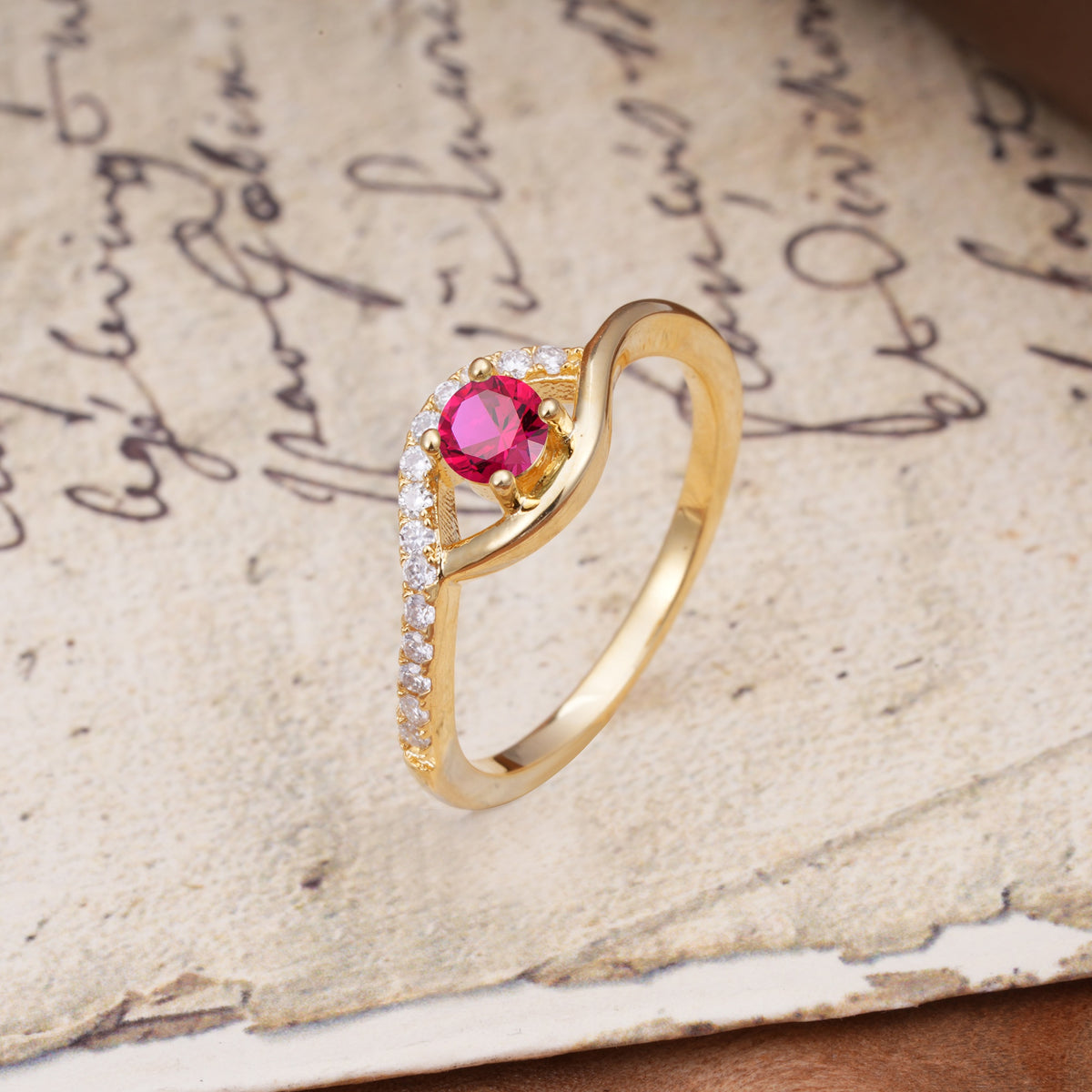 Unique Demon Eye 4-Prong Round Cut Ruby Engagement Ring - Additional view