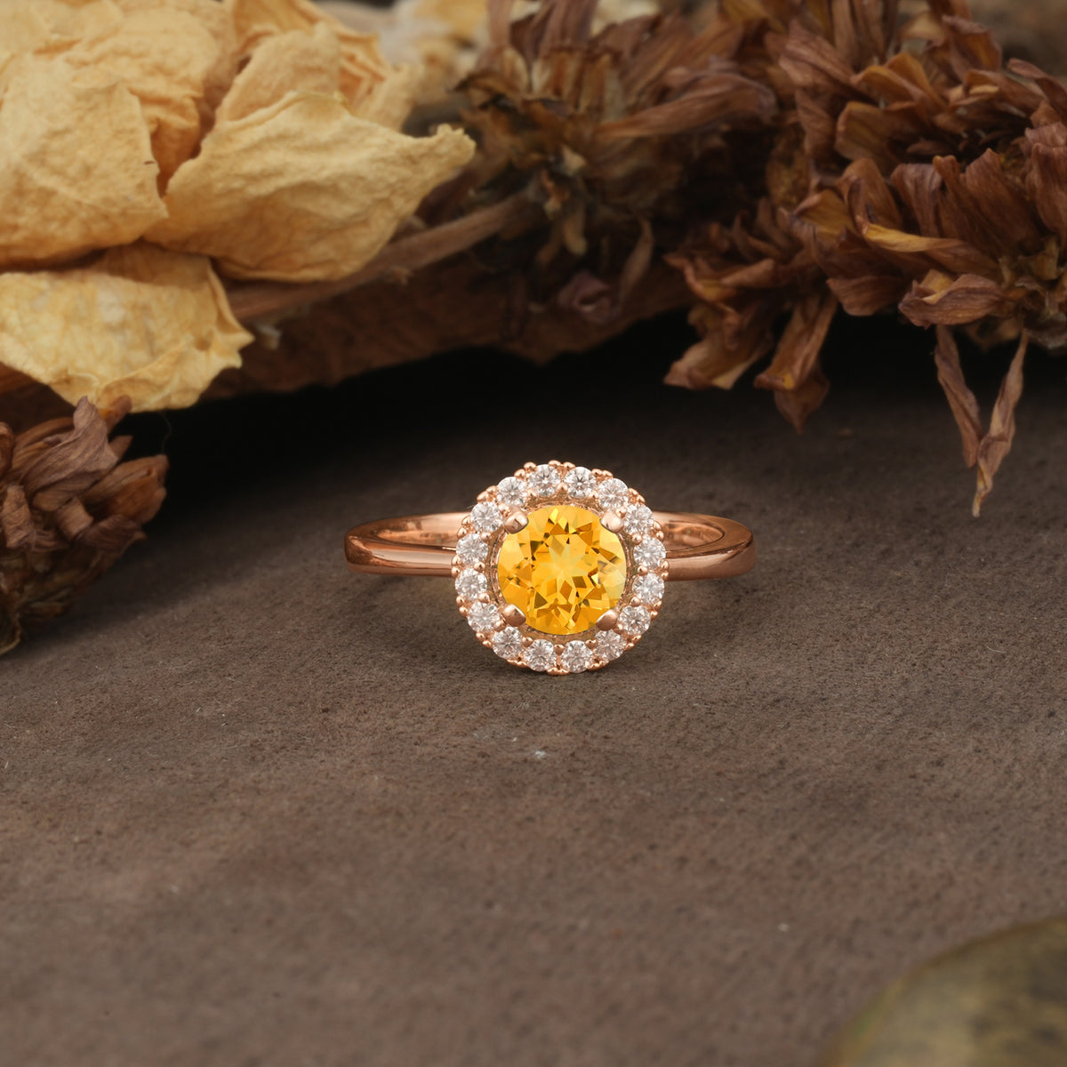 Unique and Luxurious 4-Prong Round Cut Citrine Engagement Ring - Additional view