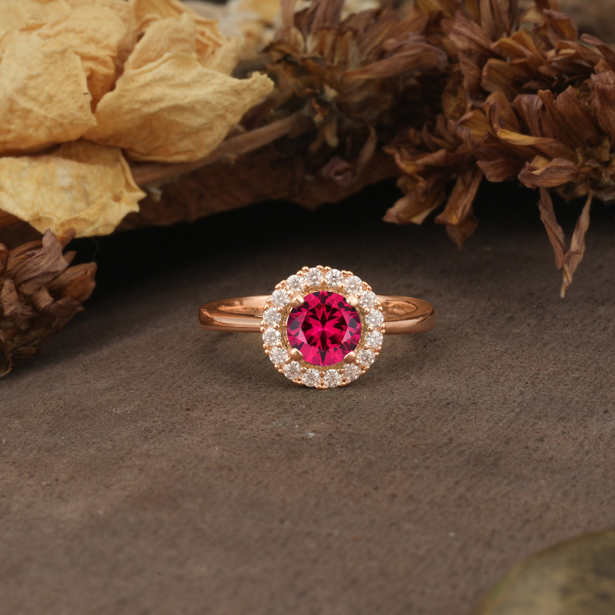 Unique and Luxurious 4-Prong Round Cut Ruby Engagement Ring - Additional view
