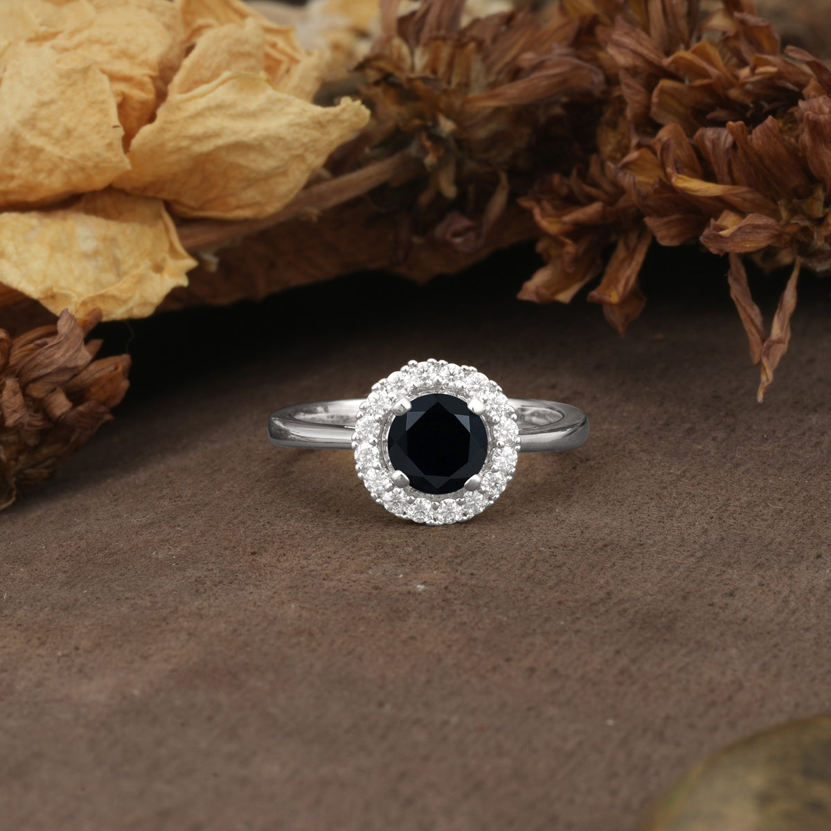 Unique and Luxurious 4-Prong Round Cut Black Onyx Engagement Ring - Additional view