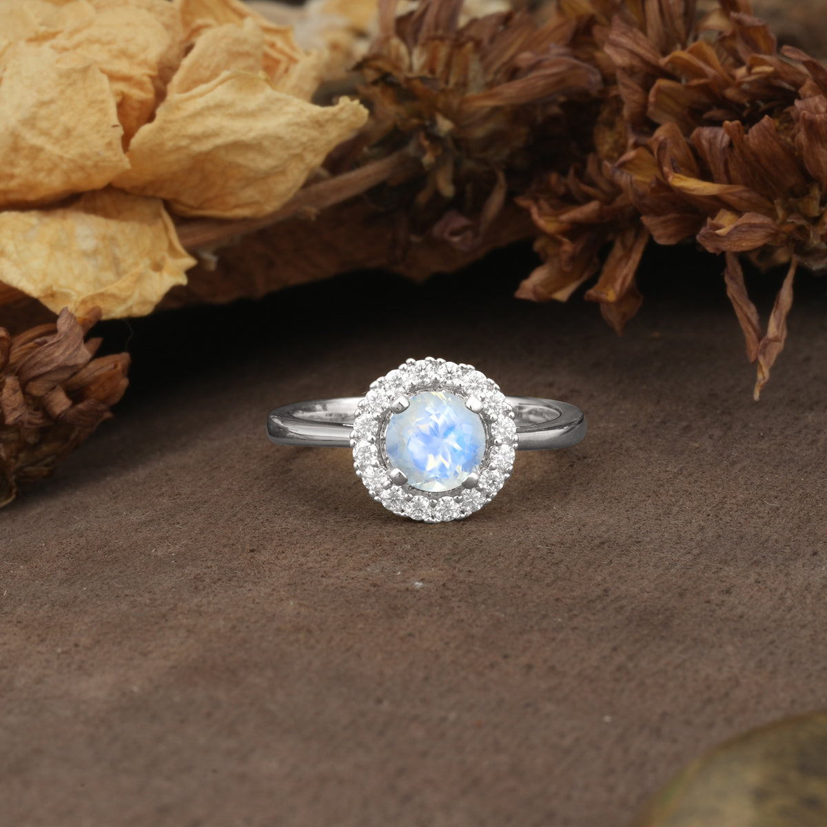 Unique and Luxurious 4-Prong Round Cut Moonstone Engagement Ring - Additional view