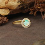 Unique and Luxurious 4-Prong Round Cut Fire Opal Engagement Ring - Additional view