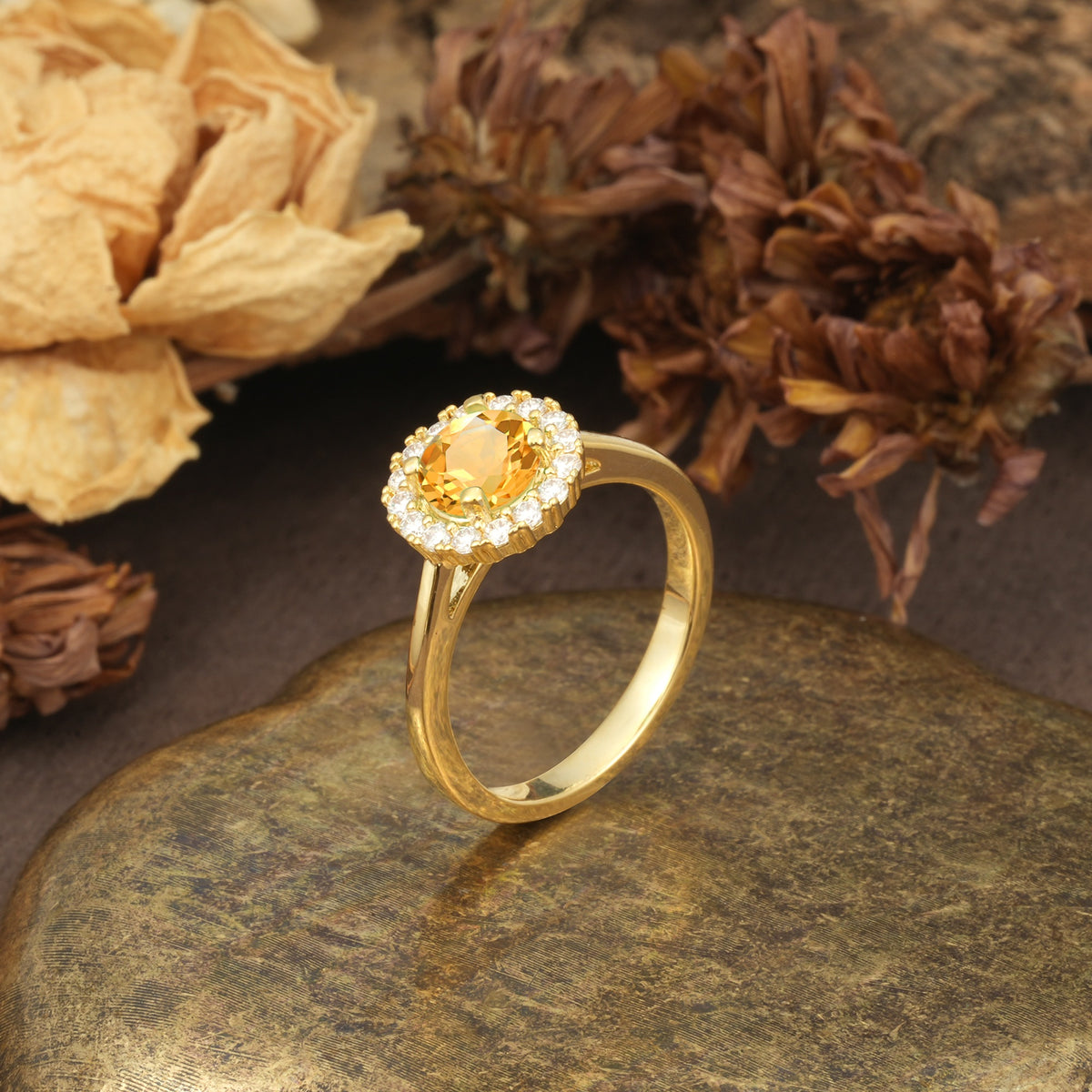 Unique and Luxurious 4-Prong Round Cut Citrine Engagement Ring - Additional view