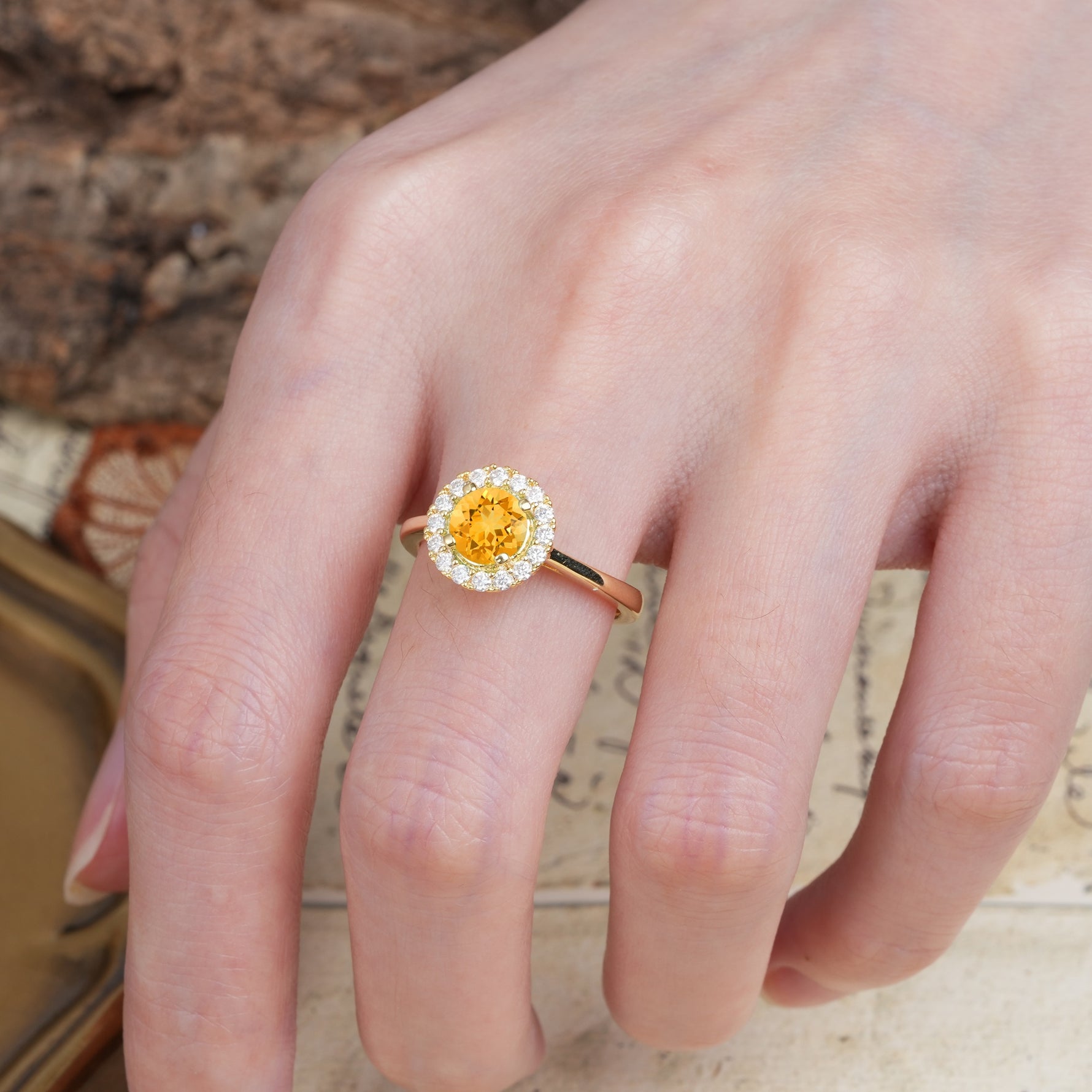 Unique and Luxurious 4-Prong Round Cut Citrine Engagement Ring - Additional view