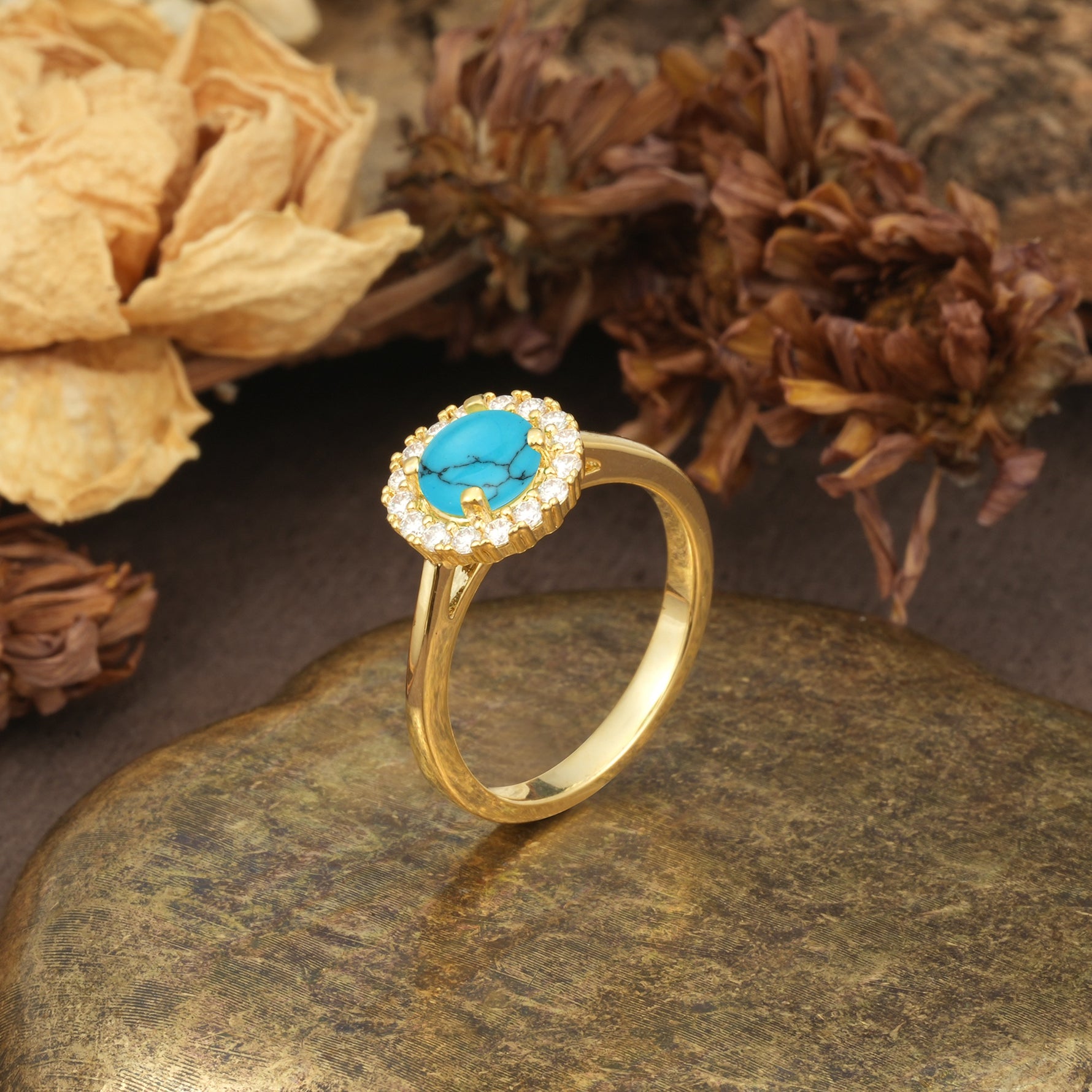 Unique and Luxurious 4-Prong Round Cut Turquoise Engagement Ring - Additional view