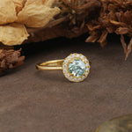 Unique and Luxurious 4-Prong Round Cut Moss Agate Engagement Ring - Additional view