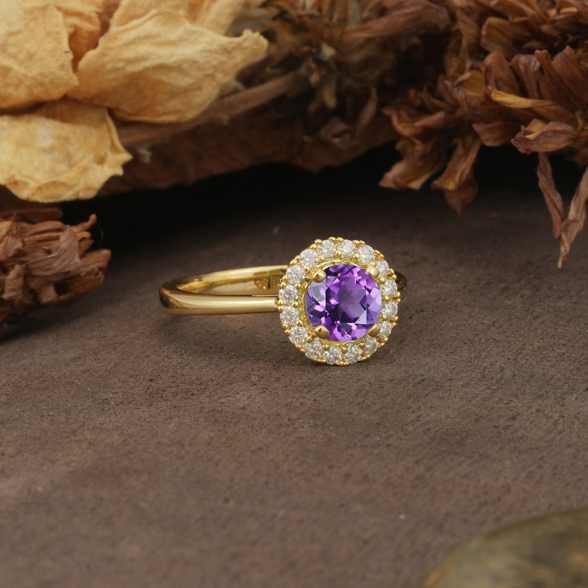 Unique and Luxurious 4-Prong Round Cut Amethyst Engagement Ring - Additional view