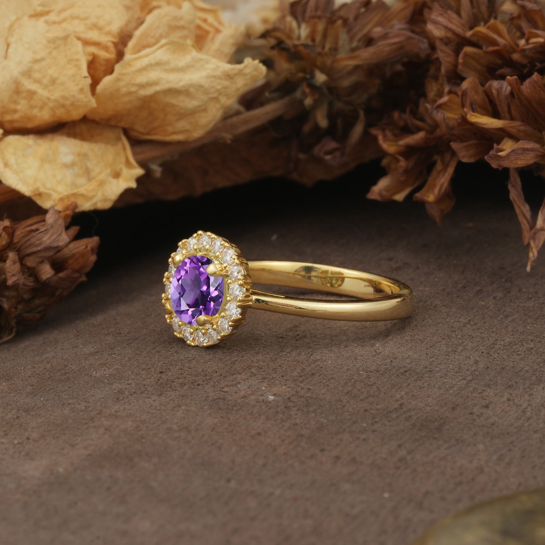 Unique and Luxurious 4-Prong Round Cut Amethyst Engagement Ring - Additional view
