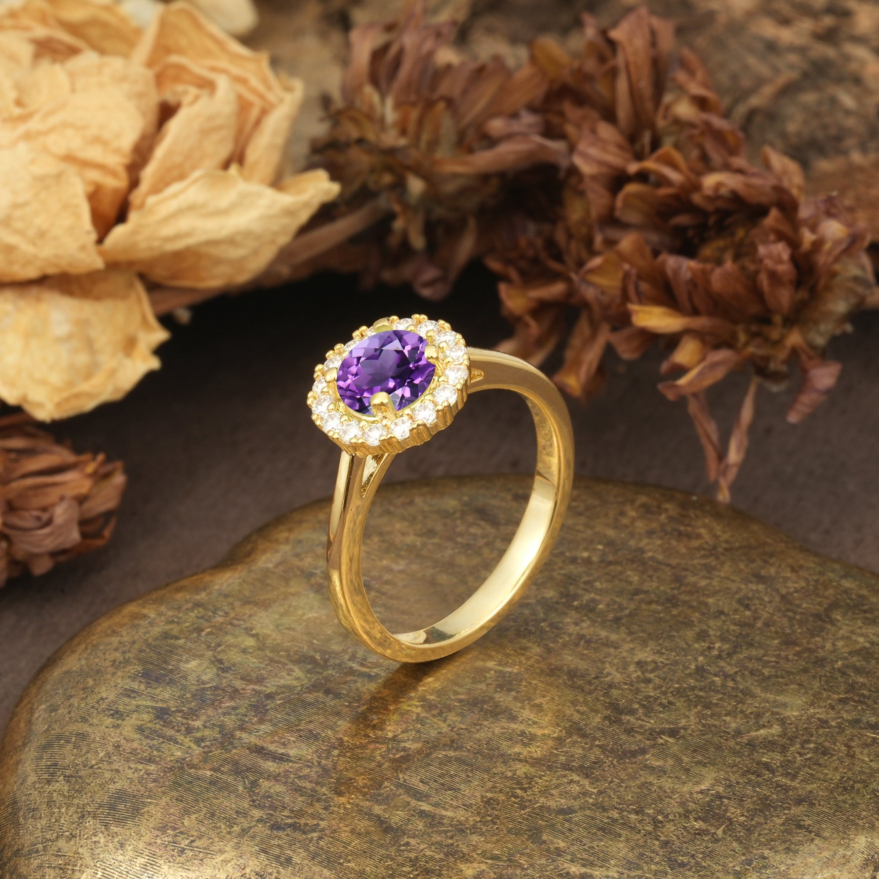Unique and Luxurious 4-Prong Round Cut Amethyst Engagement Ring - Additional view