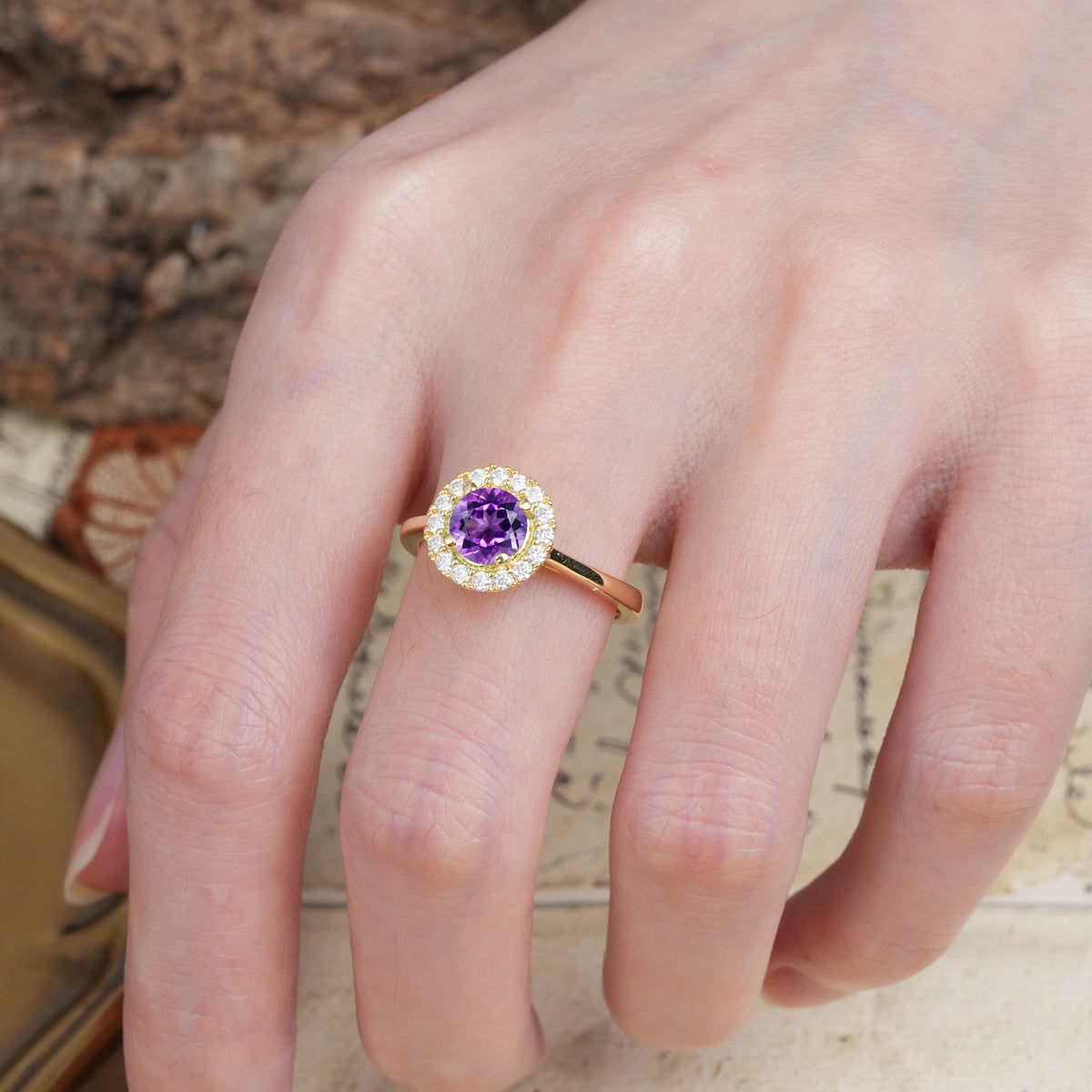 Unique and Luxurious 4-Prong Round Cut Amethyst Engagement Ring - Additional view