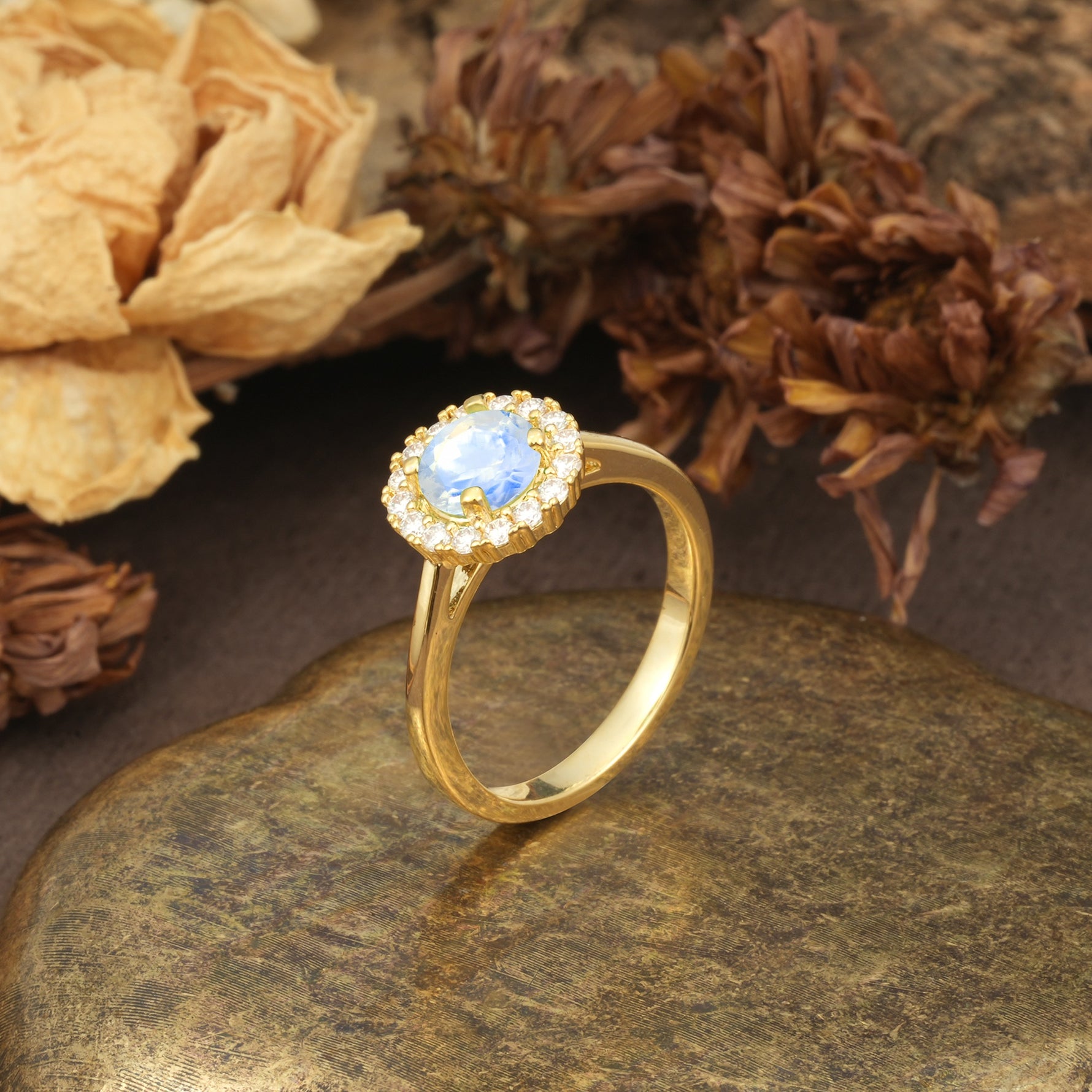Unique and Luxurious 4-Prong Round Cut Moonstone Engagement Ring - Additional view