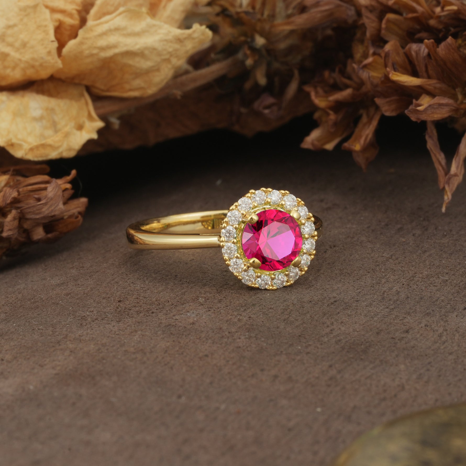 Unique and Luxurious 4-Prong Round Cut Ruby Engagement Ring - Additional view