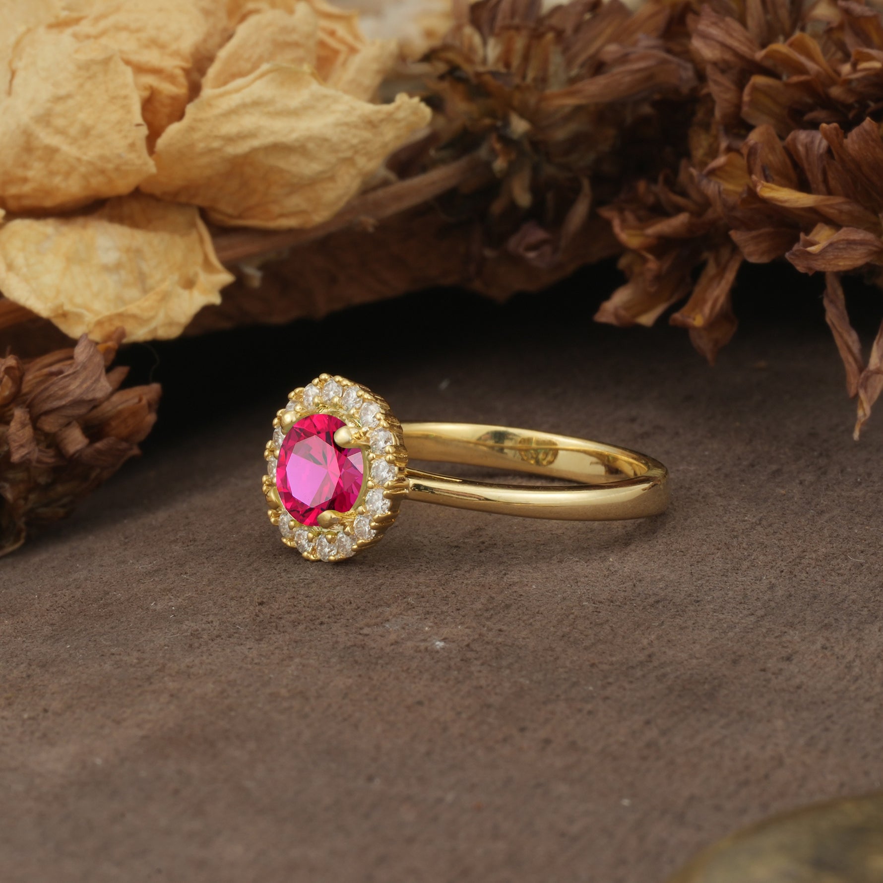 Unique and Luxurious 4-Prong Round Cut Ruby Engagement Ring - Additional view