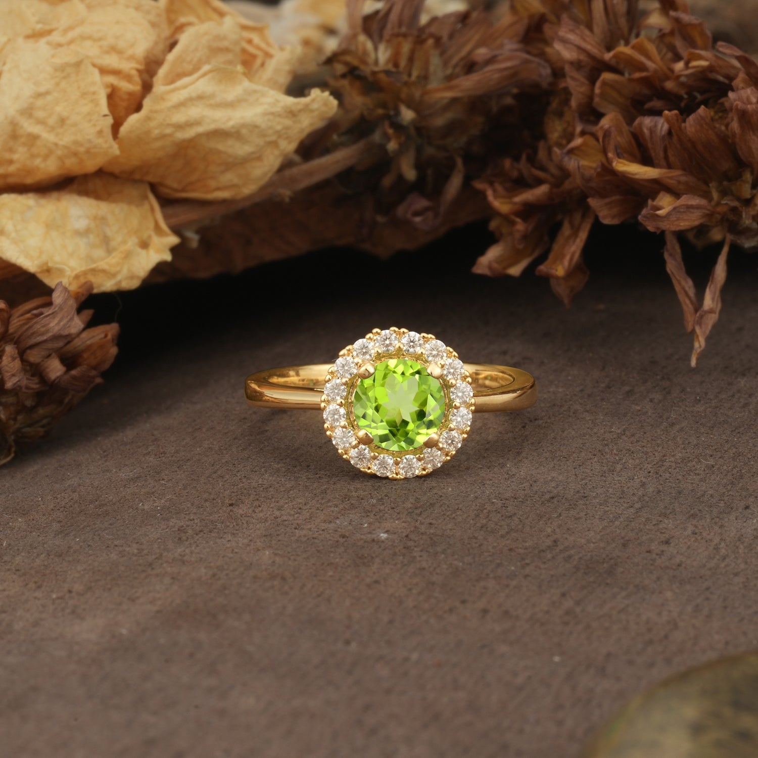 Unique and Luxurious 4-Prong Round Cut Peridot Engagement Ring - Additional view