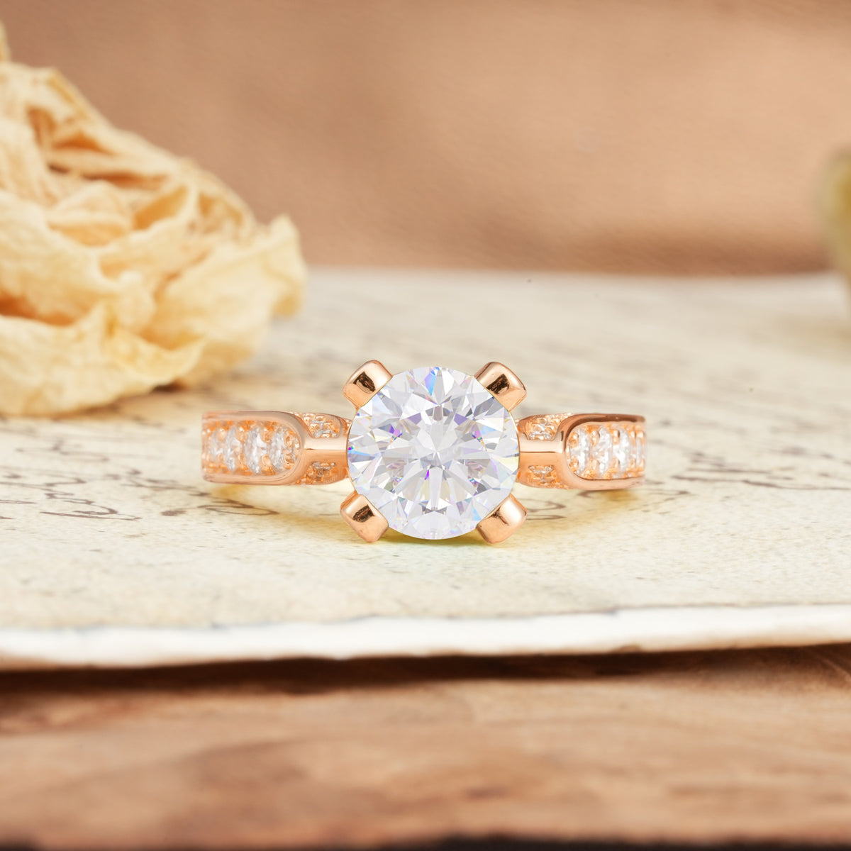 Classic Vintage 4-Prong Round Cut Moissanite Engagement Ring - Additional view